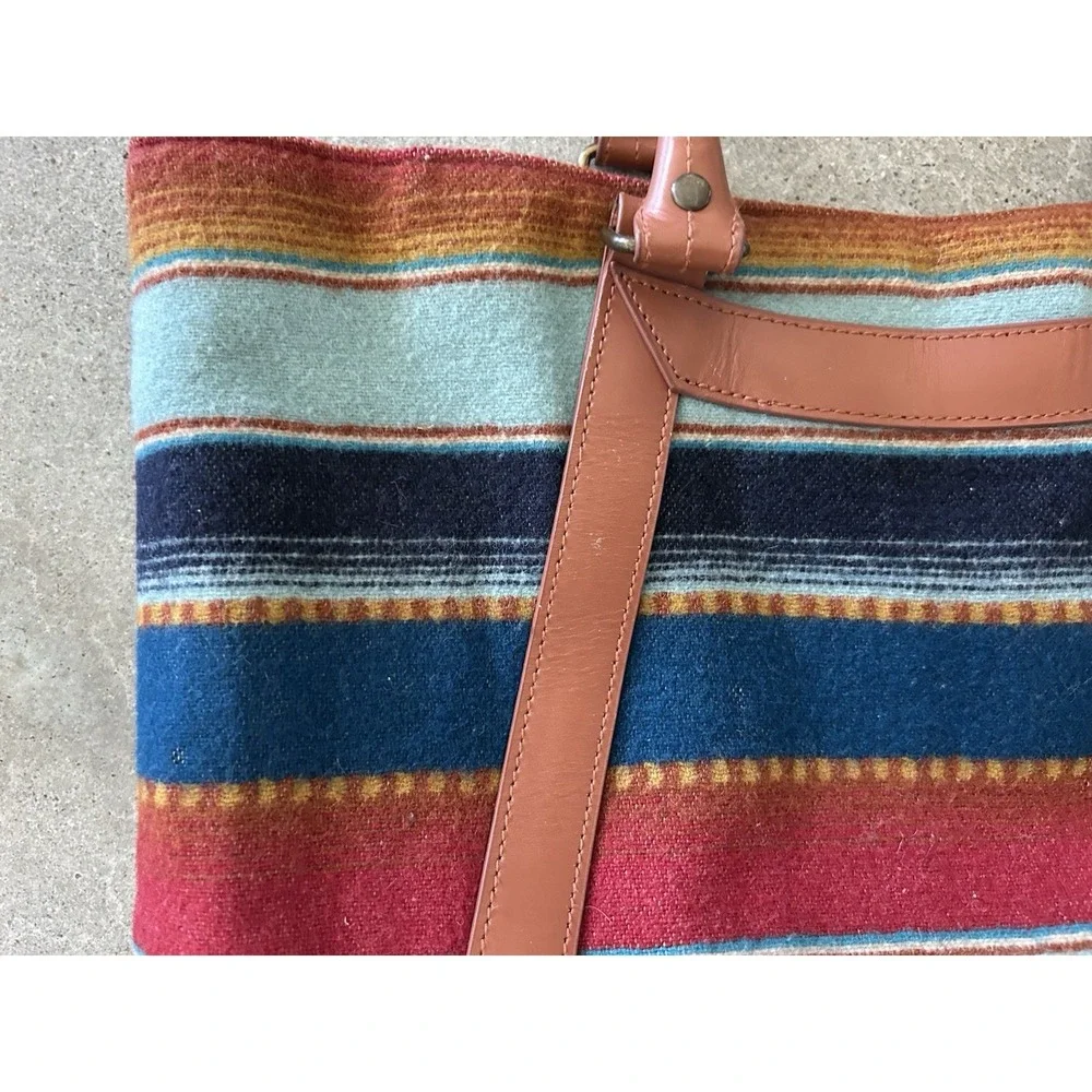 Pendleton Large Tote Bag‎ Southwest Design Wool Leather As Is Damage